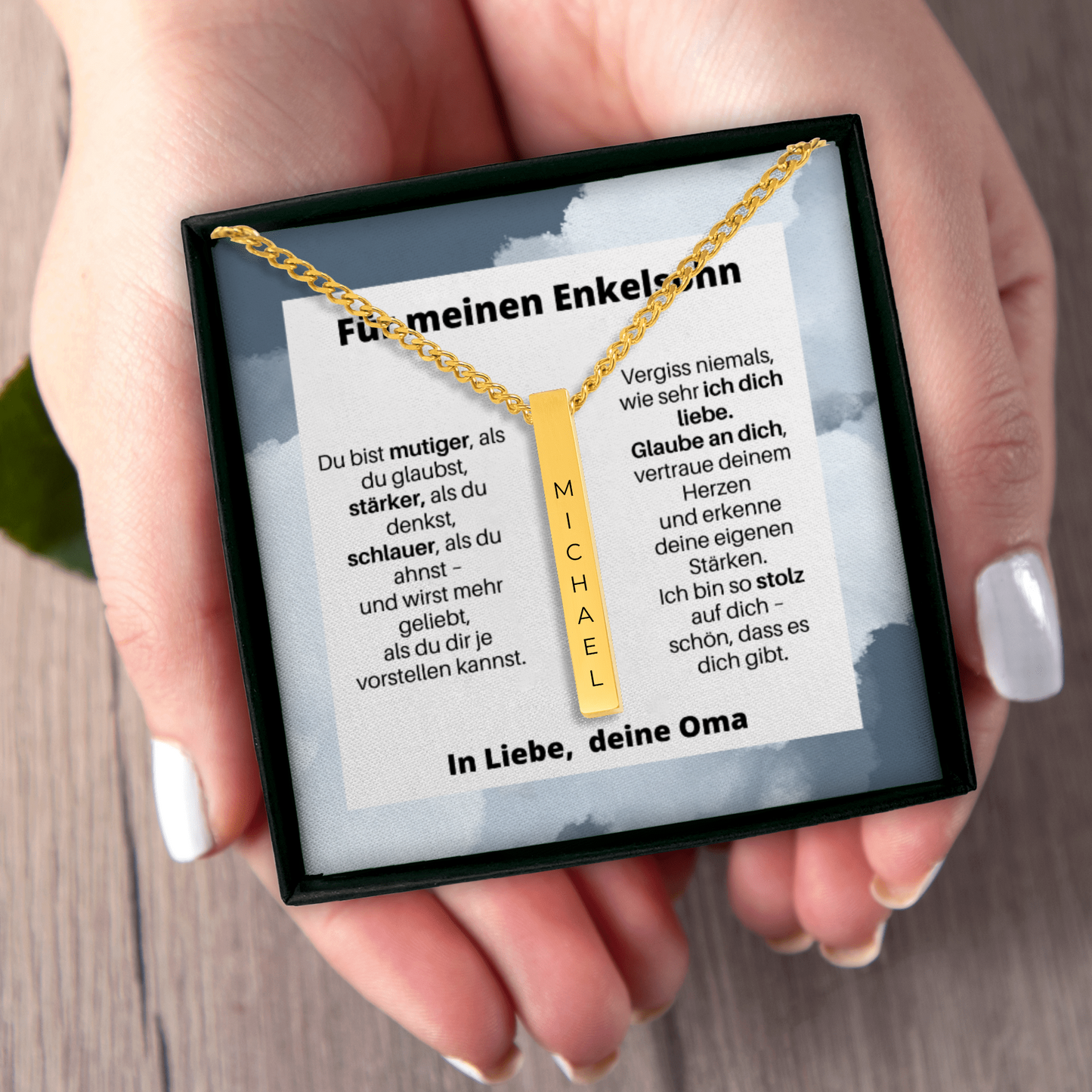 Für Meinen Enkelsohn - Vergiss Niemals, Wie Sehr Ich Dich Liebe - Personalisierte 3D-Bar-Kette