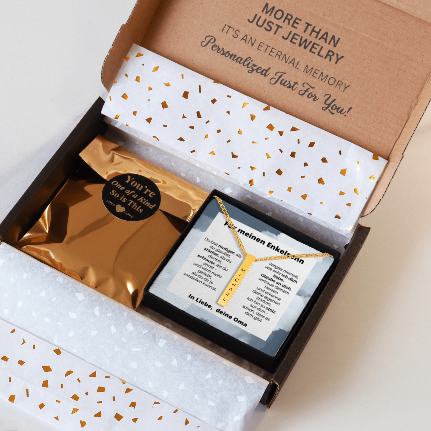 Für Meinen Enkelsohn - Vergiss Niemals, Wie Sehr Ich Dich Liebe - Personalisierte 3D-Bar-Kette