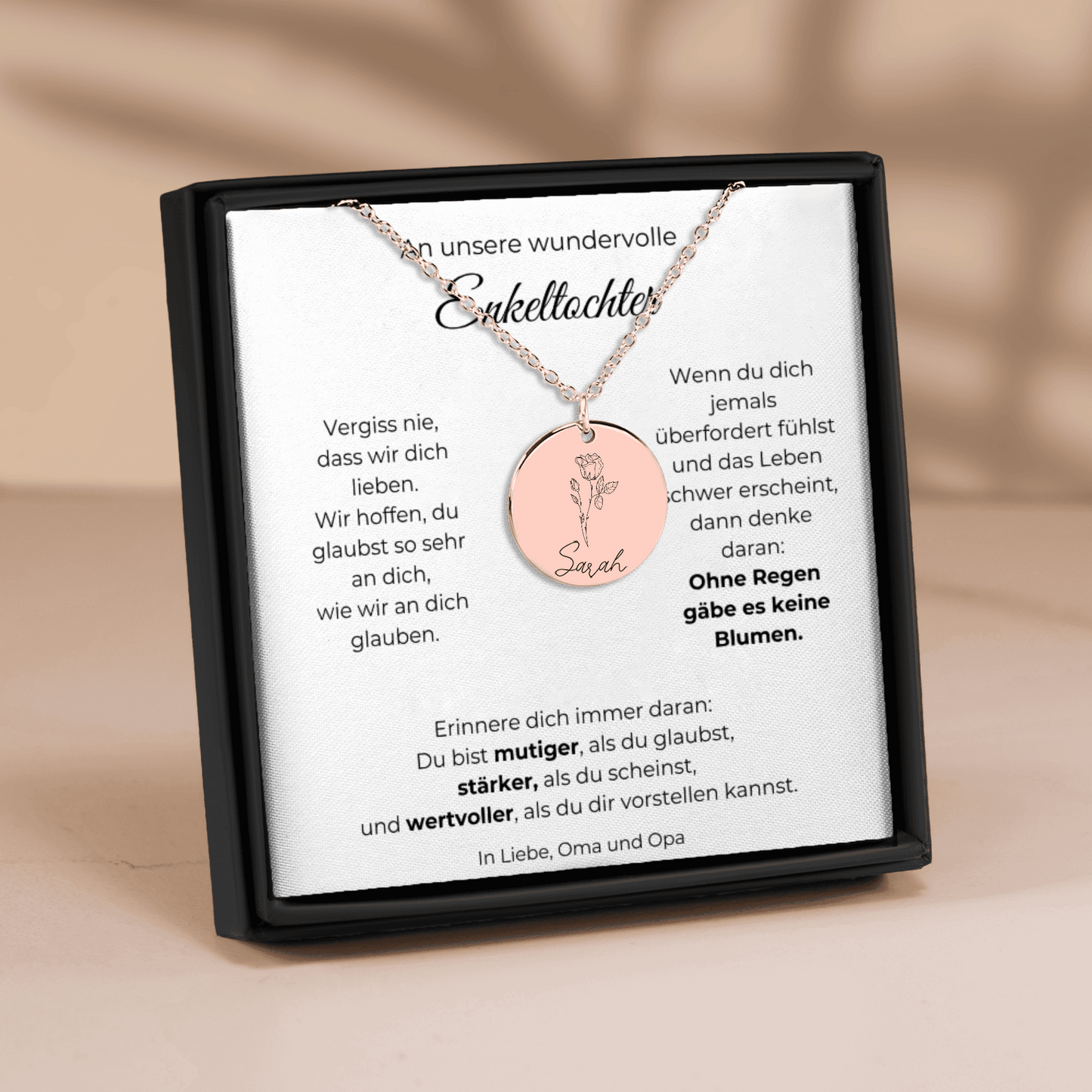 An Unsere Wundervolle Enkeltochter | Ohne Regen Gäbe Es Keine Blumen | Personalisierte Geburtsblumen Namenskette