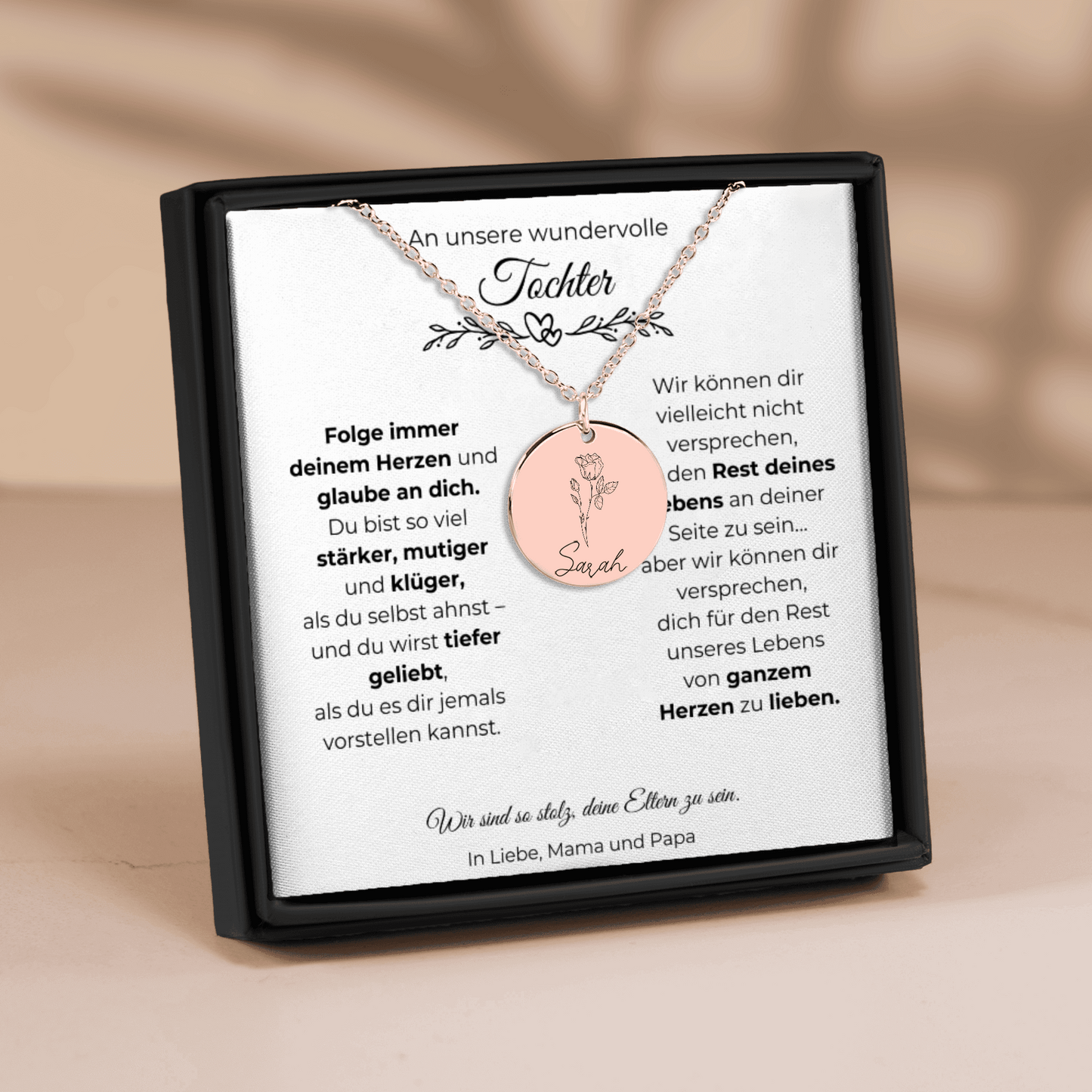 An Unsere Wundervolle Tochter | Wir Sind So Stolz, Deine Eltern Zu Sein | Personalisierte Geburtsblumen Namenskette