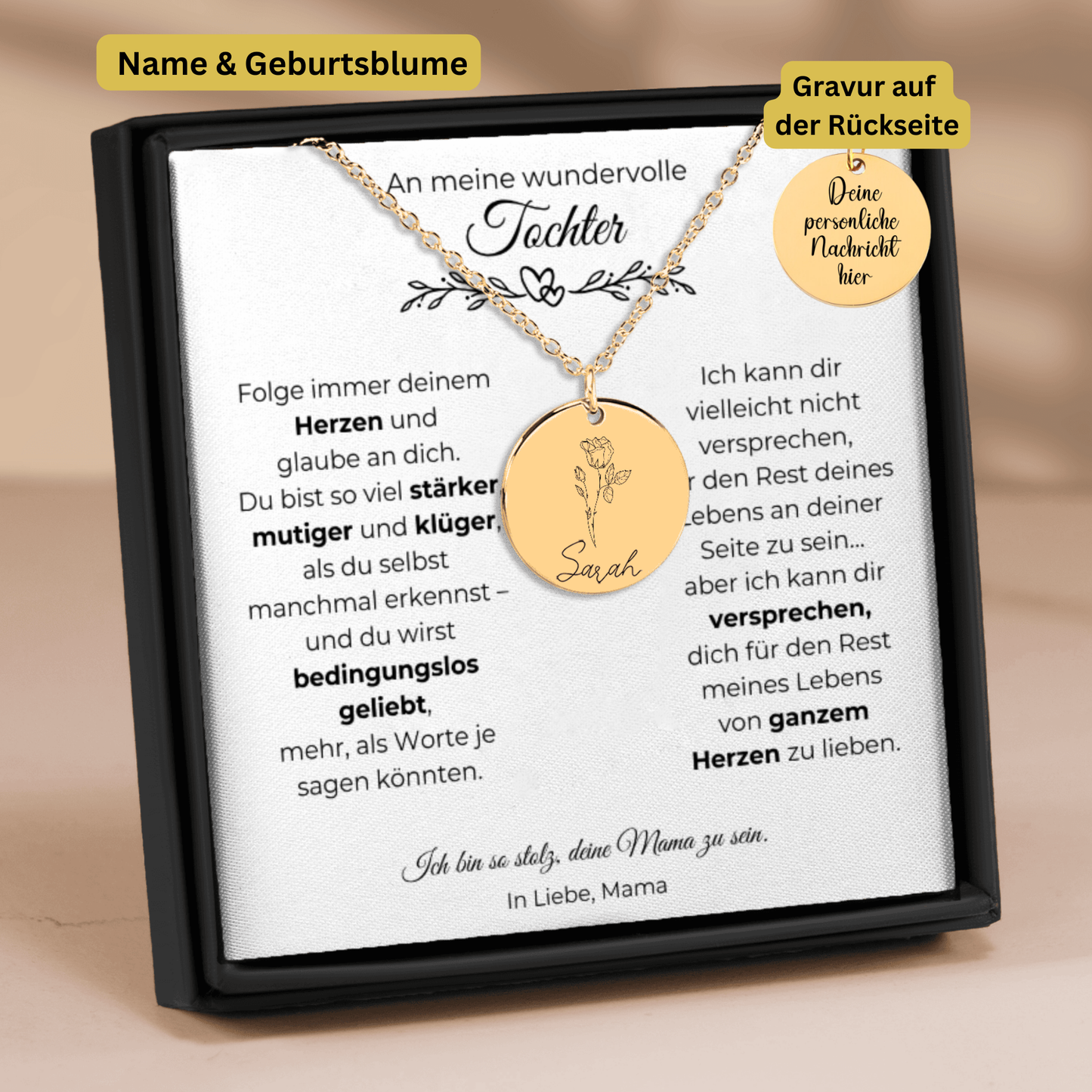 An meine wundervolle Tochter | Ich Bin Sa Stolz, Deine Mama Zu Sein | Personalisierte Geburtsblumen Namenskette