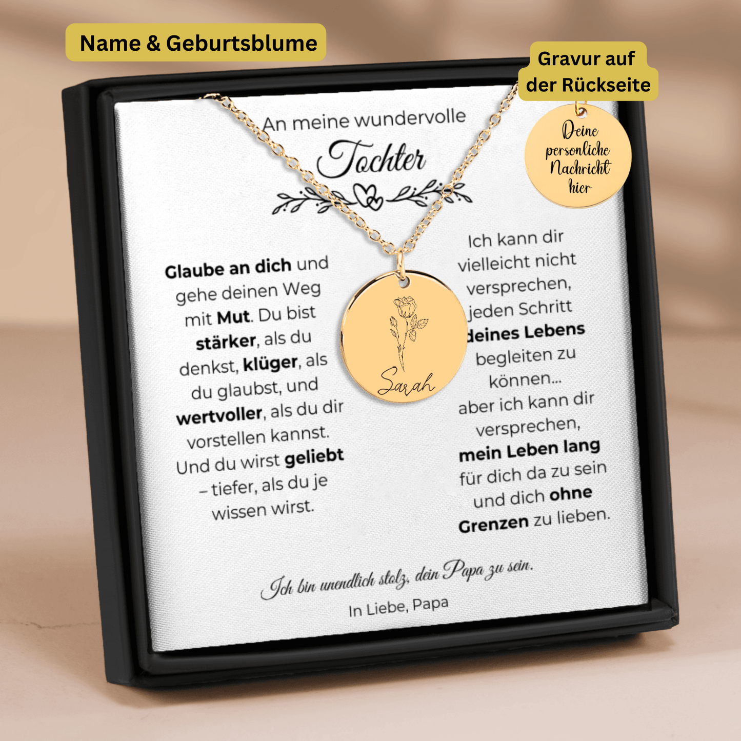 An Meine Wundervolle Tochter | Du Wirst Geliebt | Personalisierte Geburtsblumen Namenskette