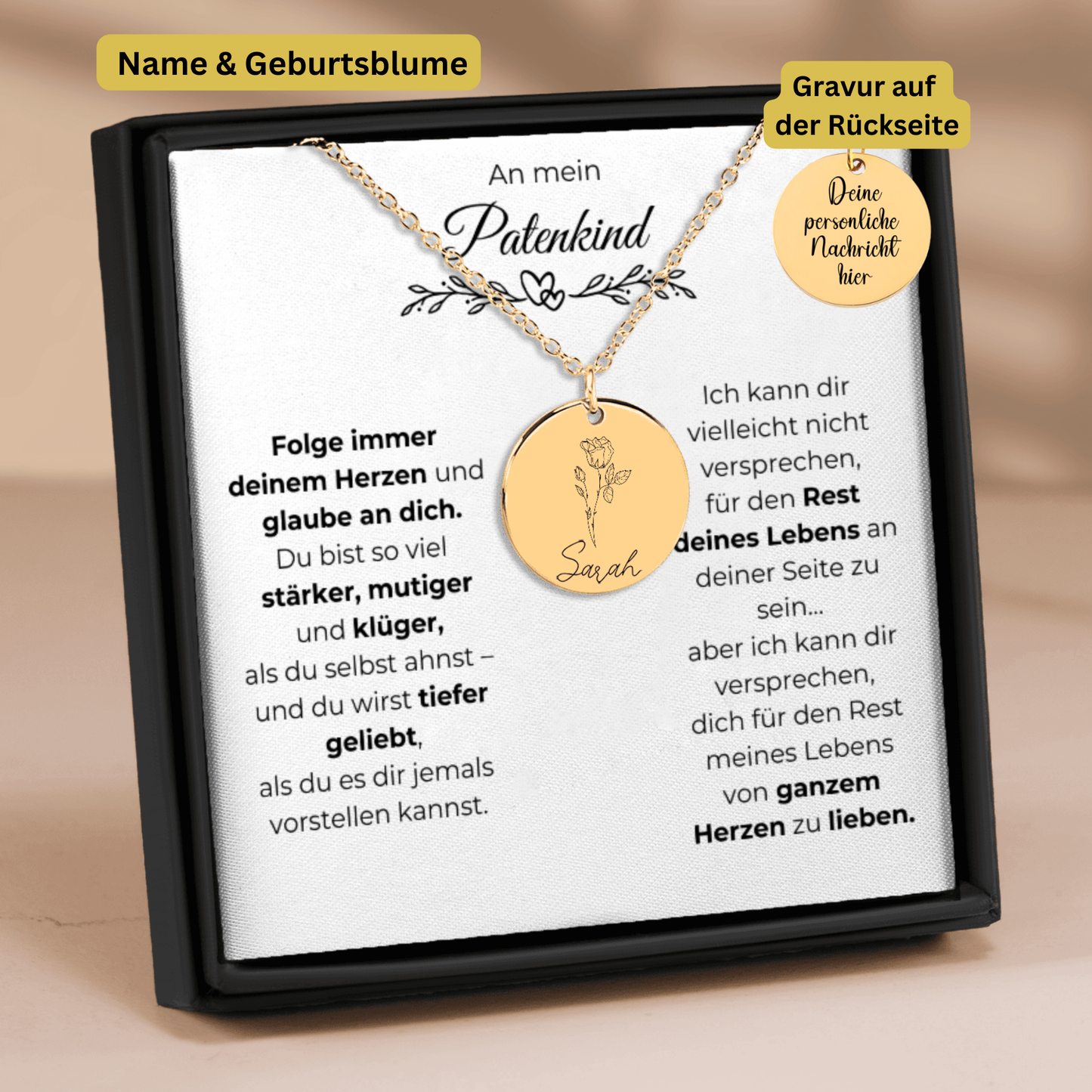 An Mein Patenkind | Folge Immer Deinem Herzen| Personalisierte Geburtsblumen Namenskette