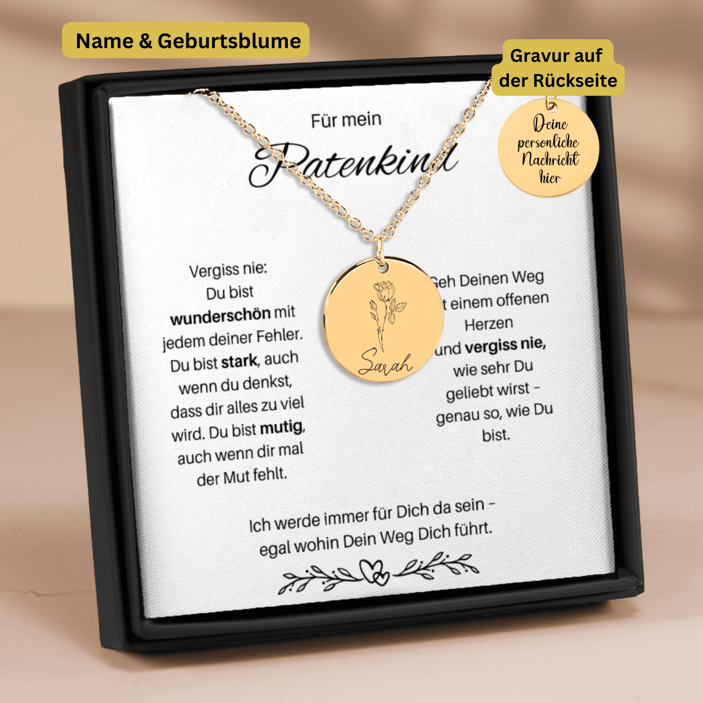 Für Mein Patenkind | Du Bist Wunderschön Mit jedem Deiner Fehler | Personalisierte Geburtsblumen Namenskette