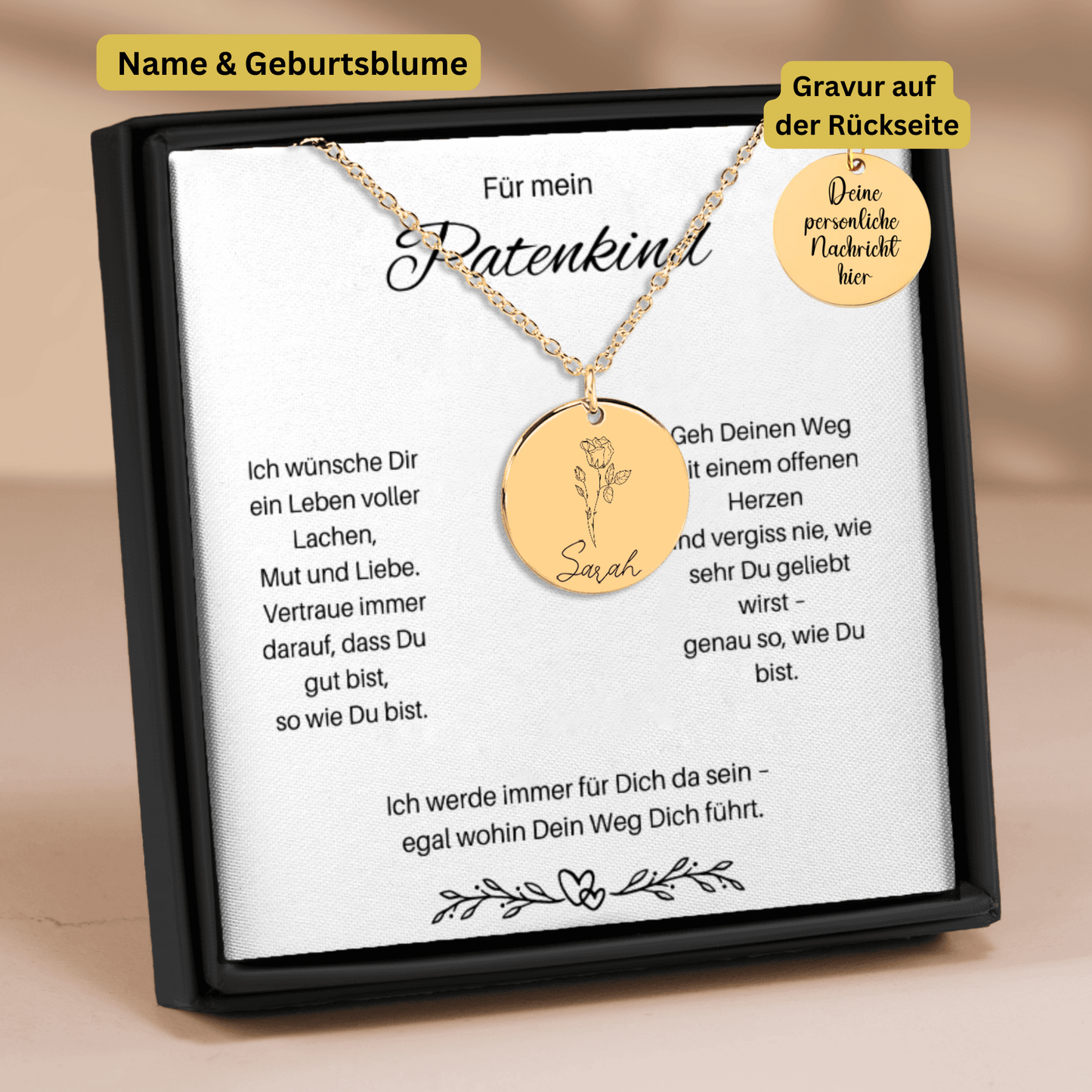 Für Mein Patenkind | Ich Wünsche Dir Ein Leben Voller Lachen | Personalisierte Geburtsblumen Namenskette