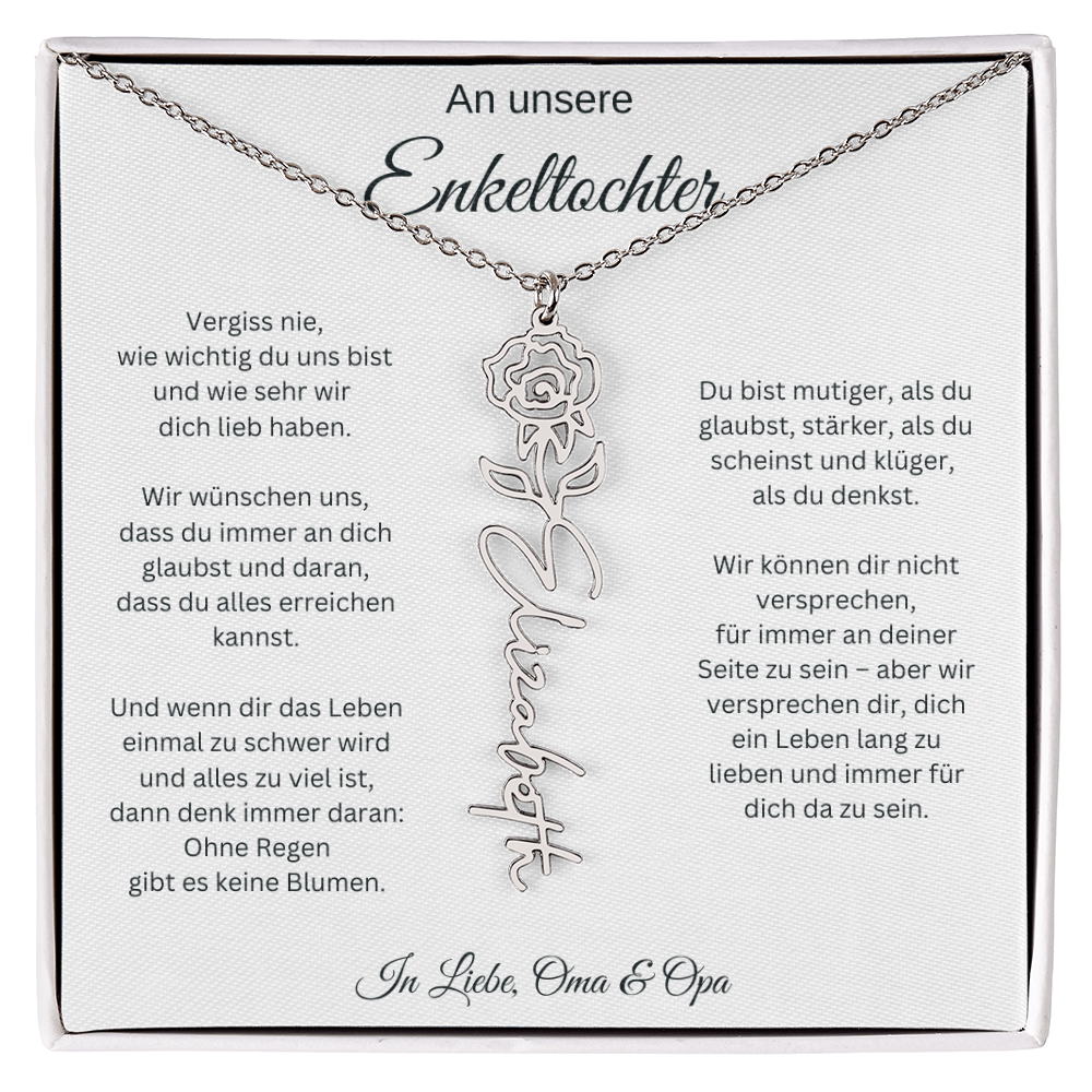 An Unsere Enkeltochter | Ohne Regen Gibt Es Keine Blumen | Geburtsblumen-Namenskette