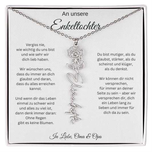 An Unsere Enkeltochter | Ohne Regen Gibt Es Keine Blumen | Geburtsblumen-Namenskette