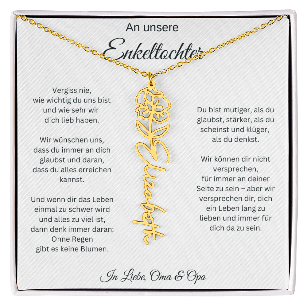 An Unsere Enkeltochter | Ohne Regen Gibt Es Keine Blumen | Geburtsblumen-Namenskette